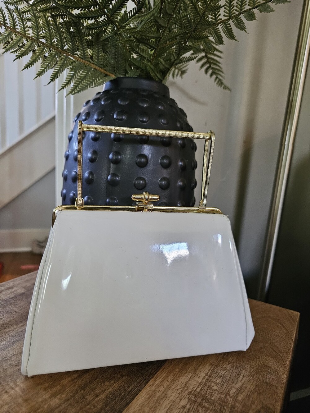 Classic White Patent Top-Handle Women's Bag with Gold Hardware